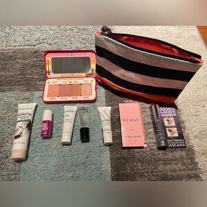 Striped Cosmetic Bag with Assorted Beauty Products